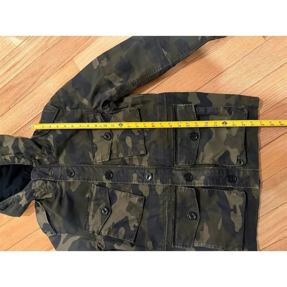 Banana Republic Military Field Jacket Mens S Green Camo Hooded 4-Pocket